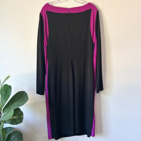 Ralph Lauren Purple Black Polyester Long Sleeve Classic Dress size 16 - Picture 4 of 12